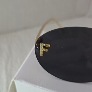 Stylish F Oval Dark Sunglasses Gold Trim